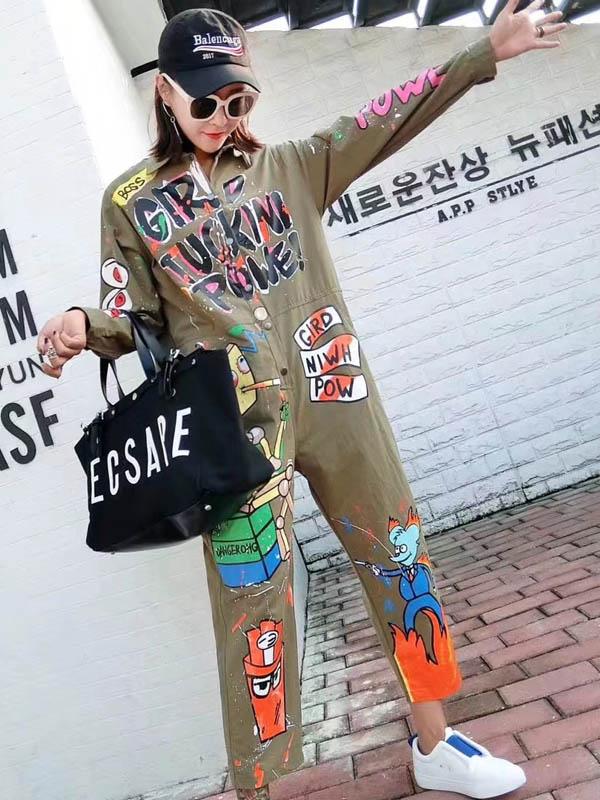 Street Casual Printed Jumpsuits
