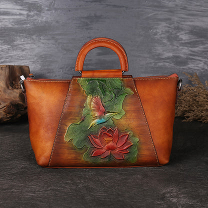 WOMEN GENUINE LEATHER VINTAGE TOTEM DESIGNER HANDBAG SHOULDER BAG