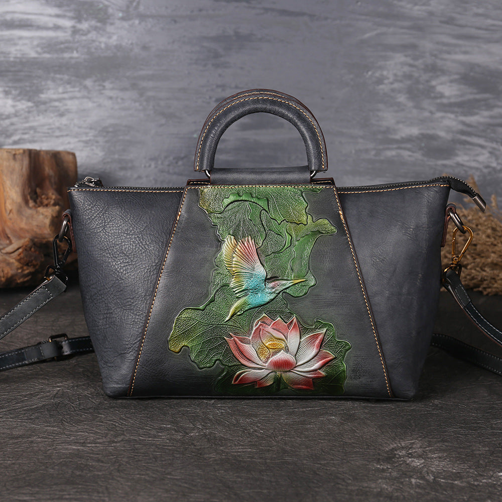 WOMEN GENUINE LEATHER VINTAGE TOTEM DESIGNER HANDBAG SHOULDER BAG