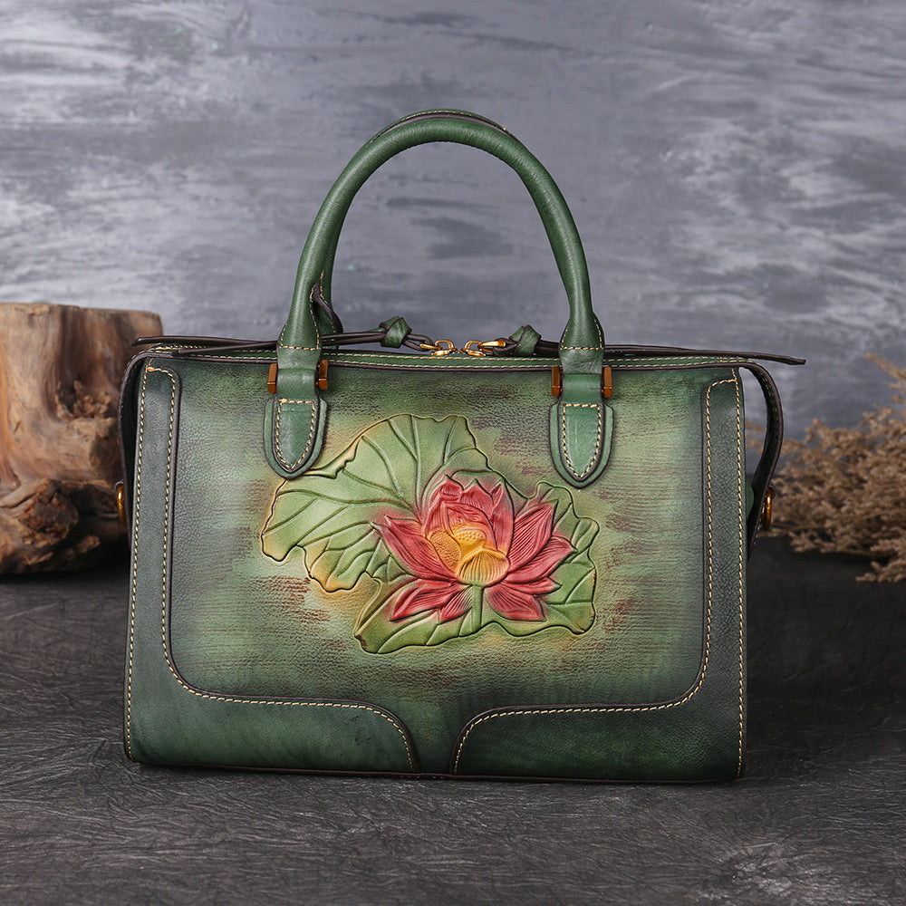 WOMEN GENUINE LEATHER VINTAGE TOTEM DESIGNER HANDBAG SHOULDER BAG