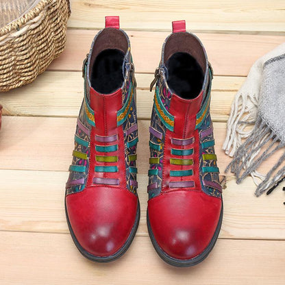 Red Casual vintage ethnic style leather boots