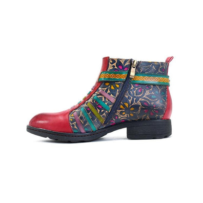 Red Casual vintage ethnic style leather boots