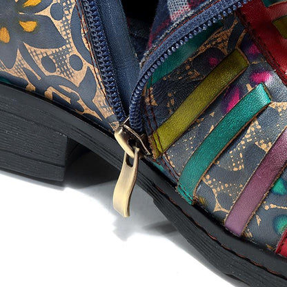 Red Casual vintage ethnic style leather boots