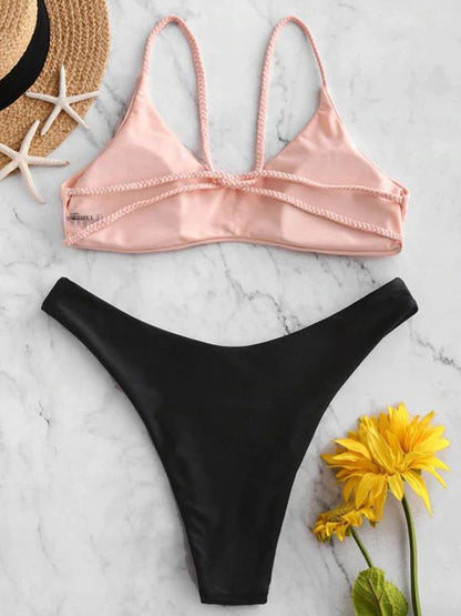 Solid Color Backless Split Bikini Swimsuit