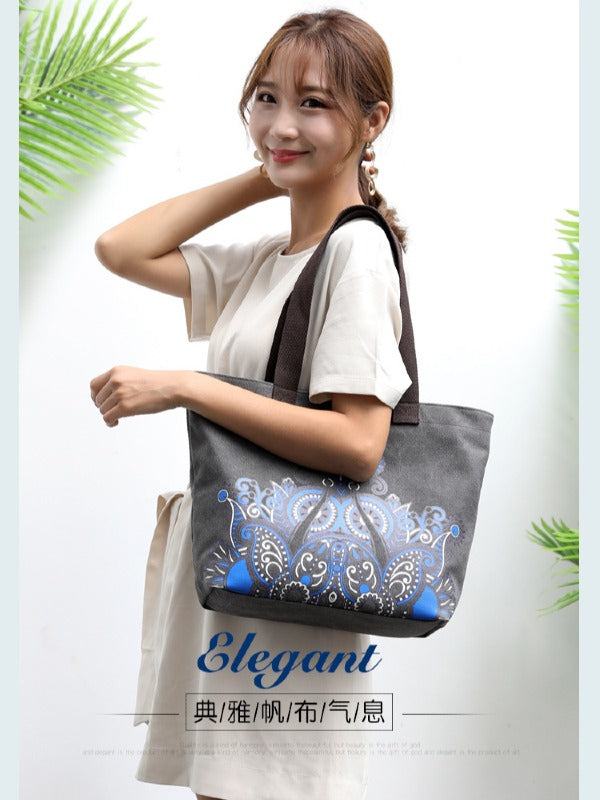 Ethnic Style Printed Zipper Canvas Bag