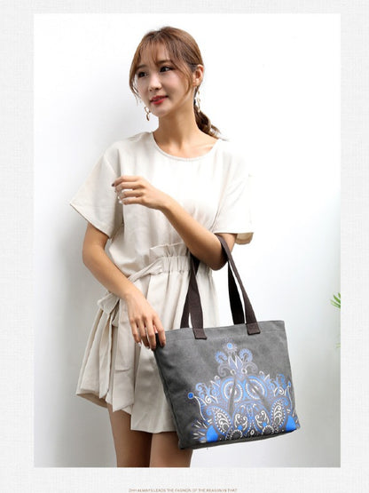 Ethnic Style Printed Zipper Canvas Bag