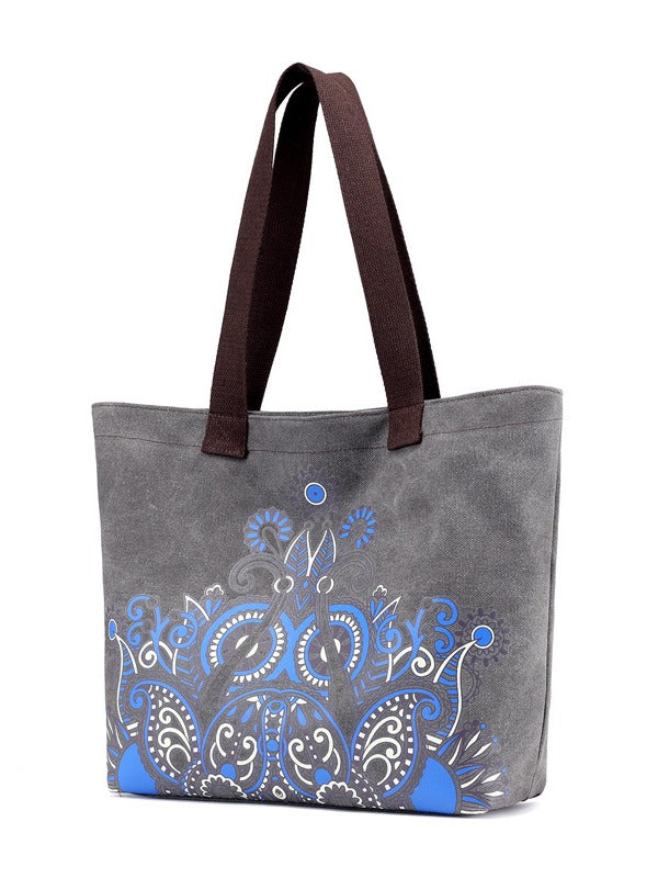Ethnic Style Printed Zipper Canvas Bag