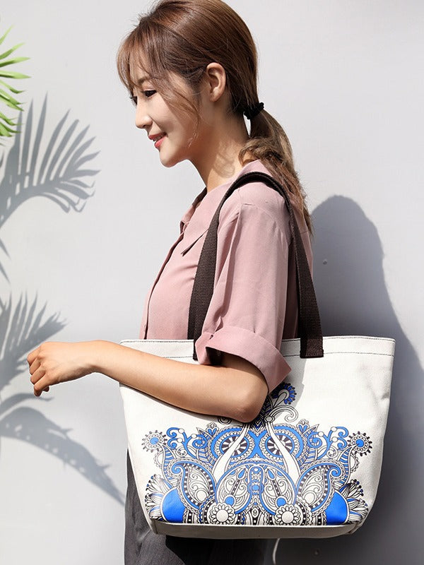 Ethnic Style Printed Zipper Canvas Bag
