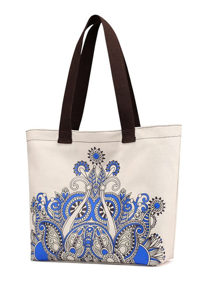 Ethnic Style Printed Zipper Canvas Bag