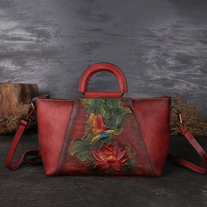 WOMEN GENUINE LEATHER VINTAGE TOTEM DESIGNER HANDBAG SHOULDER BAG