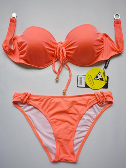 Plain Halterneck Backless Bikini Swimsuit