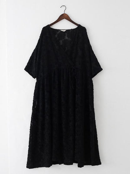 Loose Lace Hollow Cropped V-Neck Long Dress