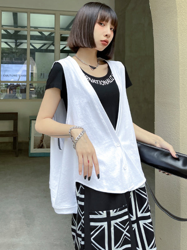 Simple Casual Loose Buttoned Solid Color Vest Outwear