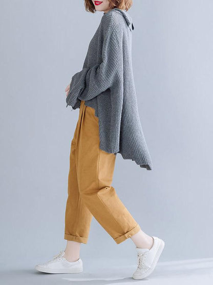 High-neck Cropped Batwing Sleeves Knitting Sweater