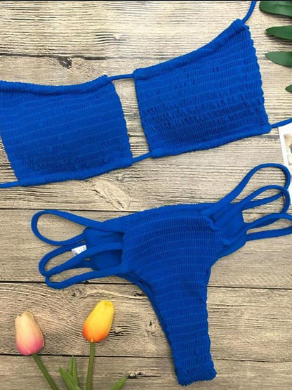 Sexy Ruffled Plain Bikinis Swimwear