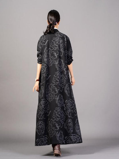 Vintage Floral Printed Drape Outwears