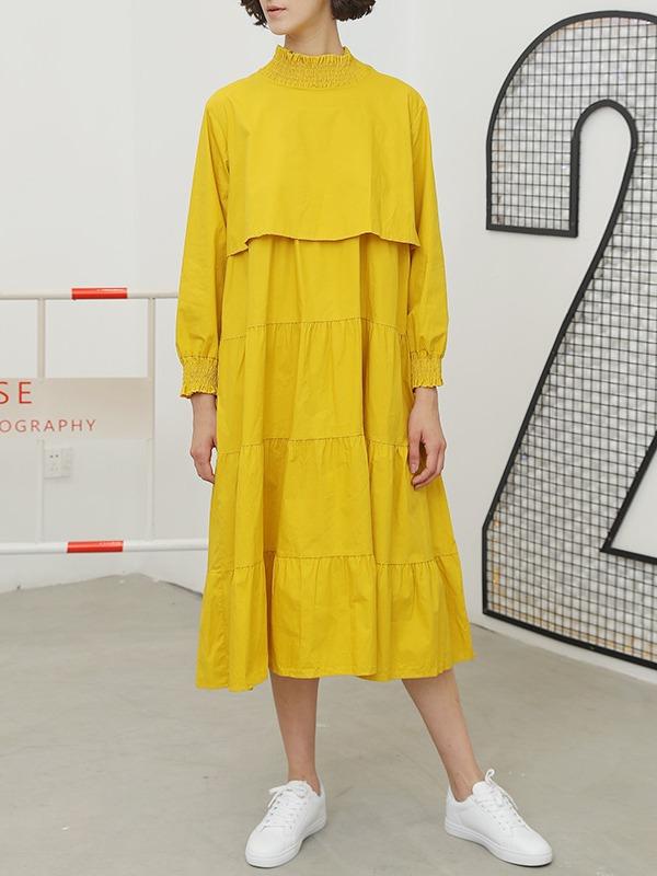 Solid Color Loose Pleated A-Line Dress