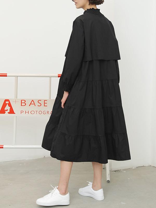 Solid Color Loose Pleated A-Line Dress