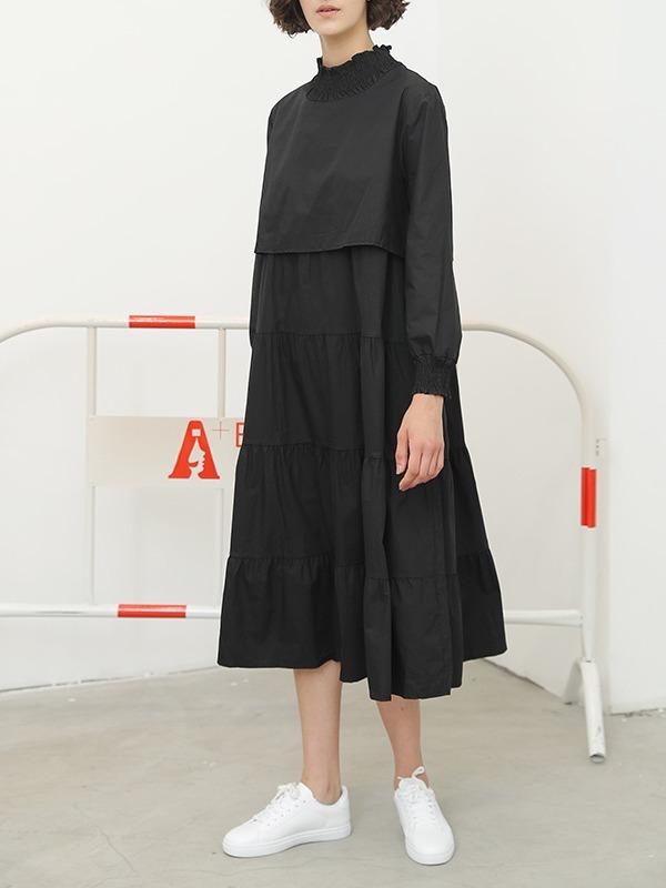 Solid Color Loose Pleated A-Line Dress