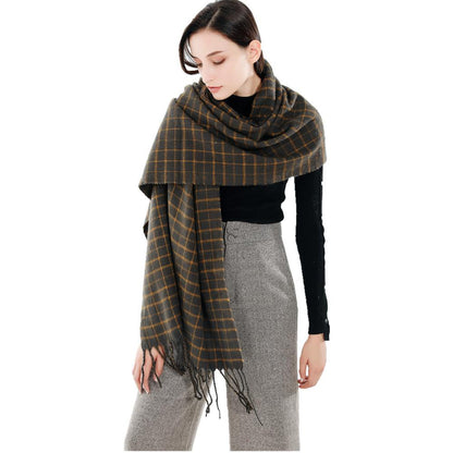 Couple thick warm wool cashmere plaid shawl scarf