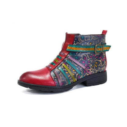 Red Casual vintage ethnic style leather boots