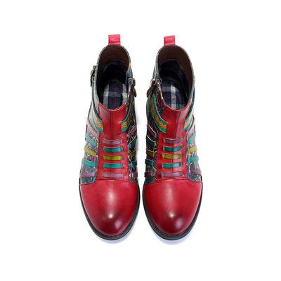 Red Casual vintage ethnic style leather boots