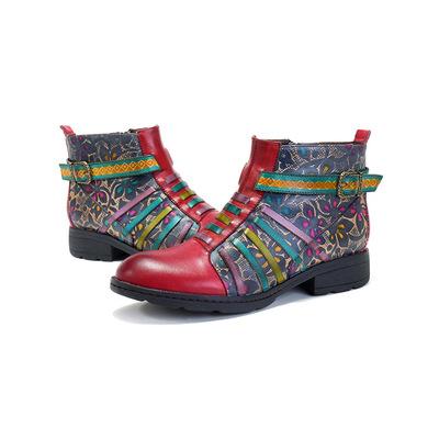 Red Casual vintage ethnic style leather boots