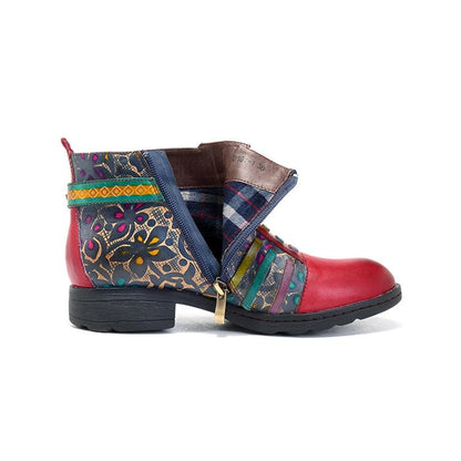 Red Casual vintage ethnic style leather boots