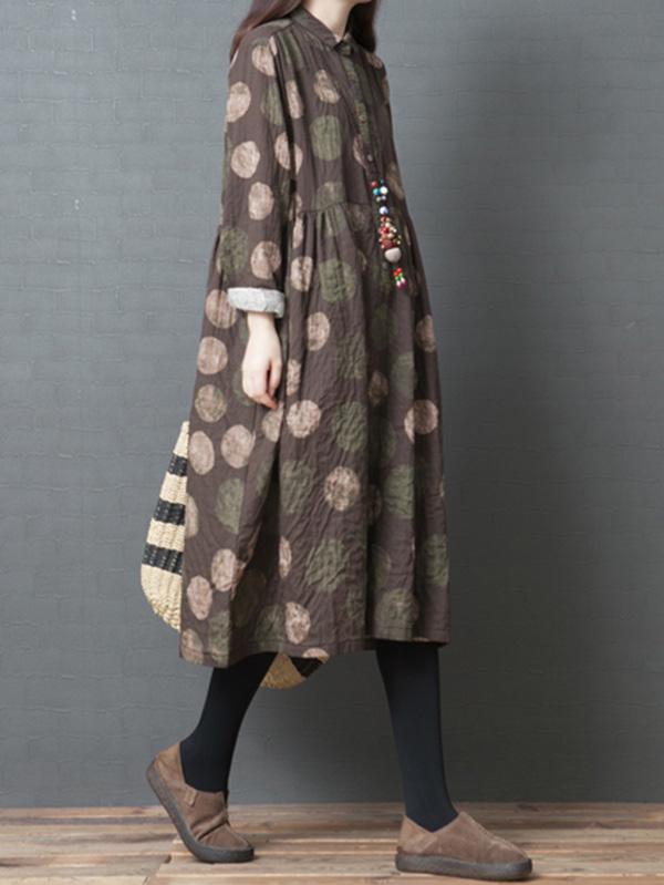 Fashion Big-Dot Printed Loose Plus Size Midi Dresses
