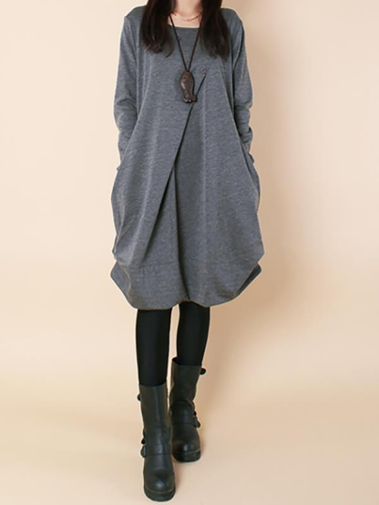 Plus size Loose Ruffled Round-neck Short Dress