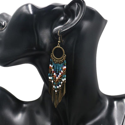 Fashion Round Cutout Creative Beizhu Tassel Bohemian Earrings