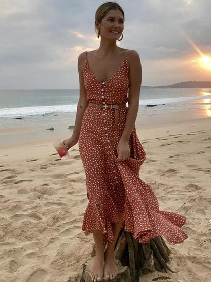 Polka-Dot Spaghetti-neck Maxi Dress