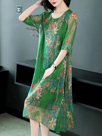 Casual Floral Printed Soft Midi Dress