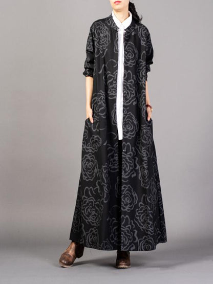 Vintage Floral Printed Drape Outwears