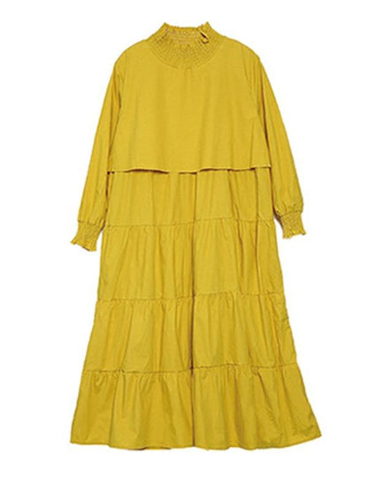 Solid Color Loose Pleated A-Line Dress