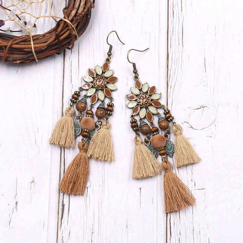 Bohemian fashion flower tassel earrings