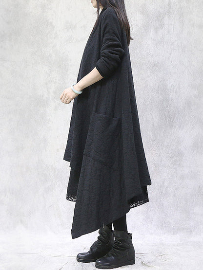 Artistic Retro Irregular Solid Color Split-Joint With Pocket Long Sleeves Cardigan Outwear