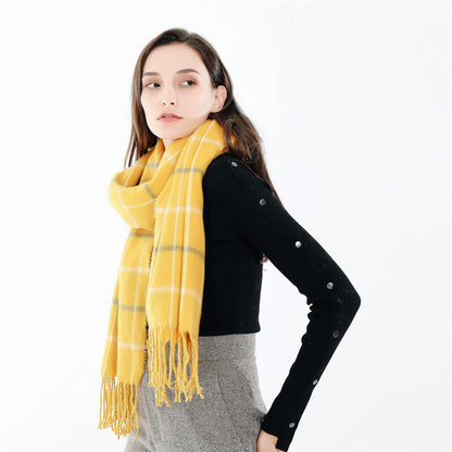 Couple thick warm wool cashmere plaid shawl scarf