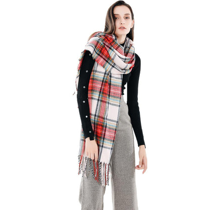 Couple thick warm wool cashmere plaid shawl scarf