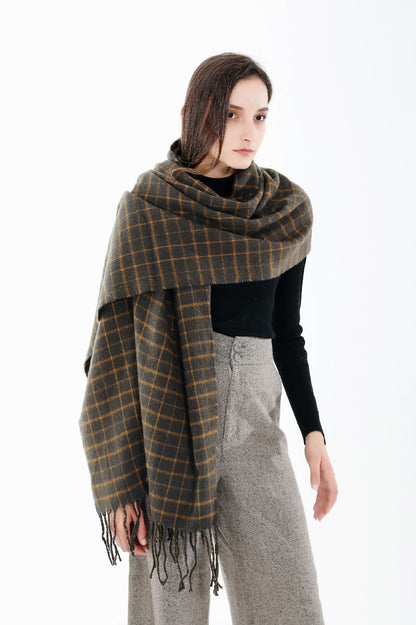 Couple thick warm wool cashmere plaid shawl scarf