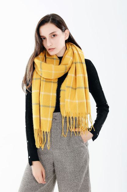 Couple thick warm wool cashmere plaid shawl scarf