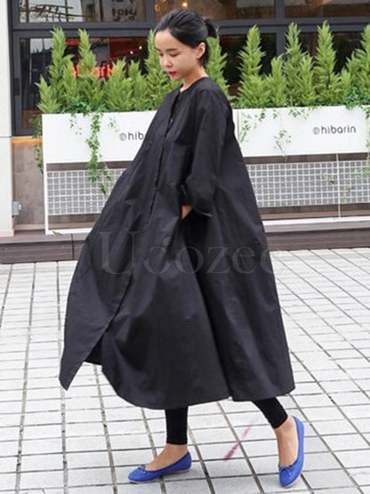 Loose A-line Long Shirt Dress
