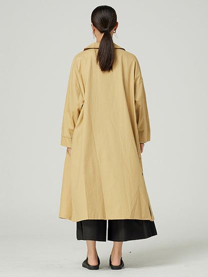Stylish Buttoned Asymmetric Lapel Loose Long Sleeves Outerwear