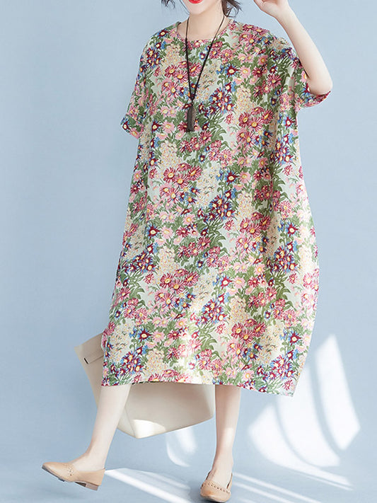 Original Floral Round-Neck Midi Dress