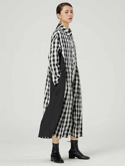 Casual Loose Long Sleeve Plaid Jumpsuits Bottoms