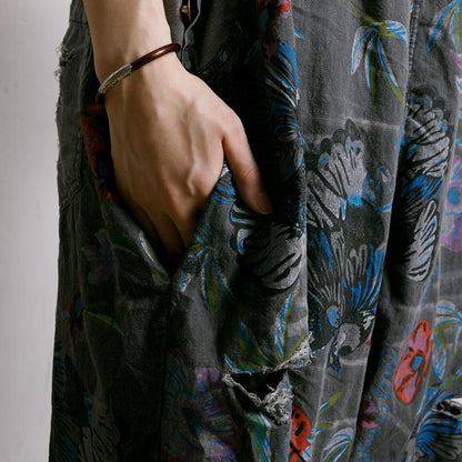 Birds And Flowers Printed Adjustable Strap Jumpsuit