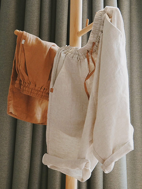 Casual Linen Drawstring Elasticity Waist Loose Shorts