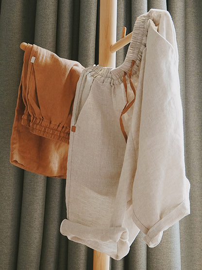 Casual Linen Drawstring Elasticity Waist Loose Shorts