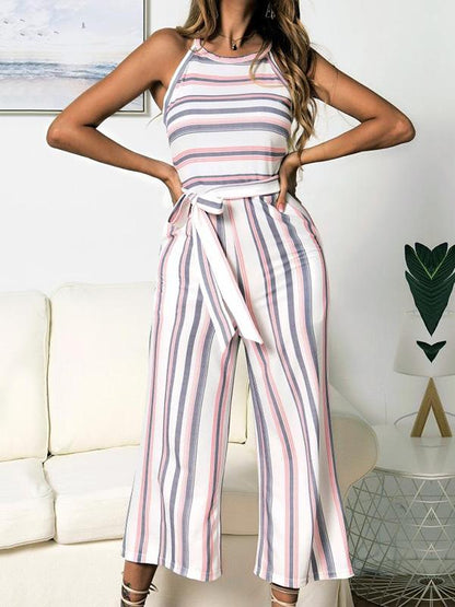 Printed Striped Sleeveless Jumpsuits