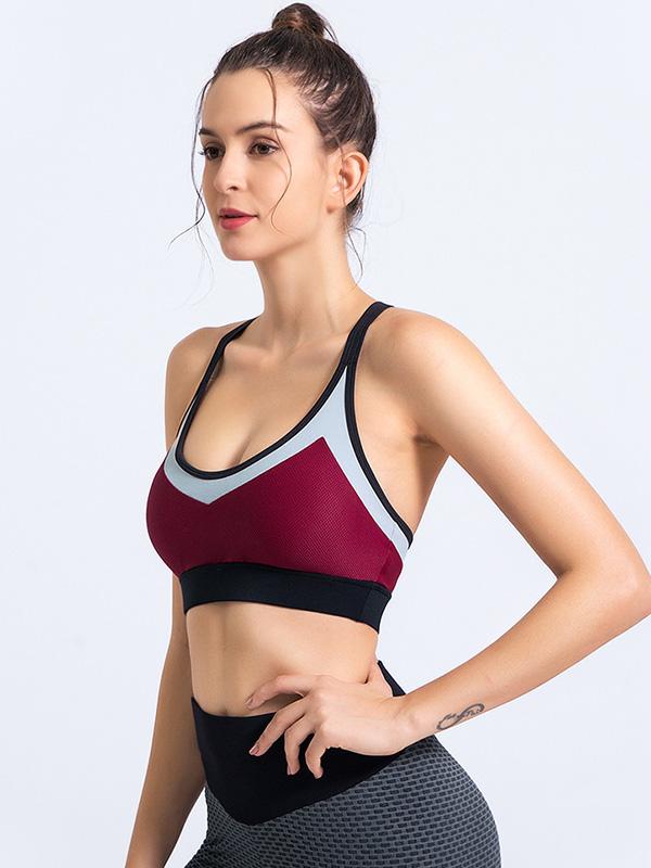 Wrap Contrast Color Backless Spaghetti-Neck Sports Bra